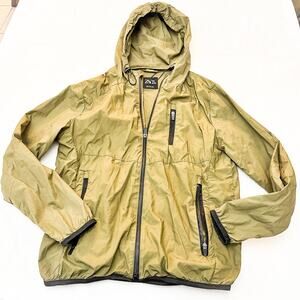 Zara Green Hooded Zippered Windbreaker Jacket Black Trim Size M